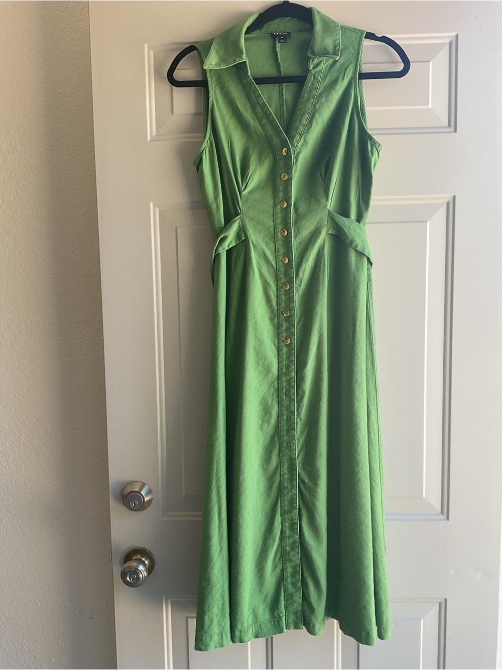INC International Concepts Sleeveless Lime Green Button-Front Maxi Dress